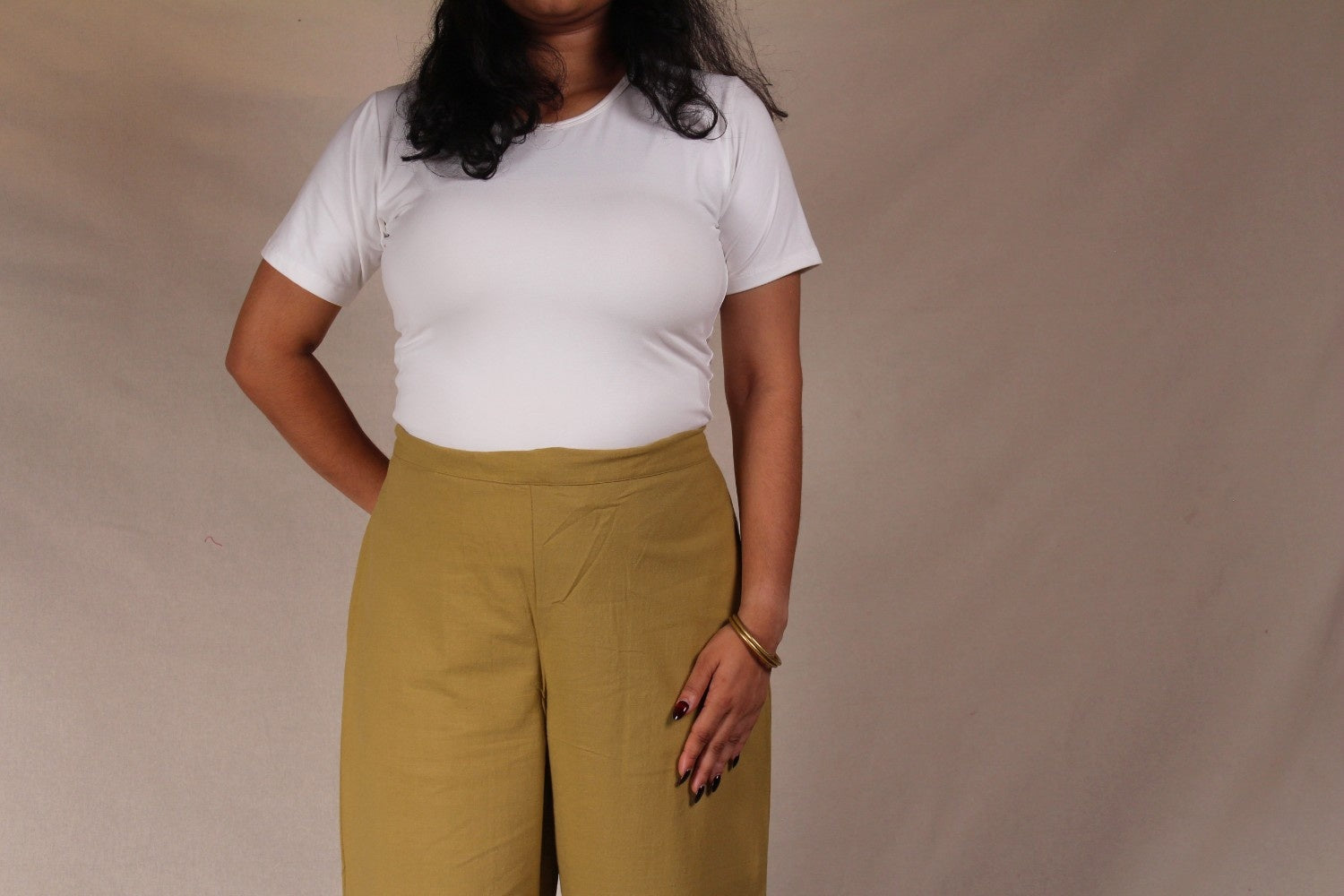 Green Beige Cotton Easy Pants for Women | Ray Ethnic