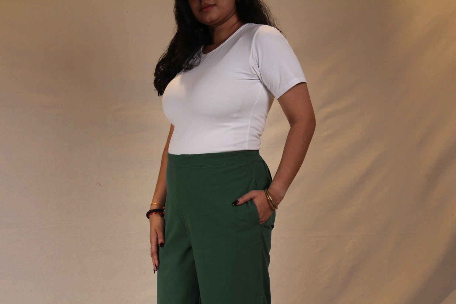 Green Cotton Easy Pants for Women | Ray Ethnic