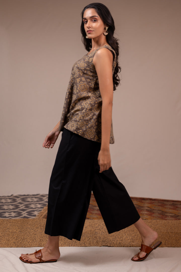 Handcrafted Ajrakh Cotton Sleeveless Top - Light Brown – Rekh