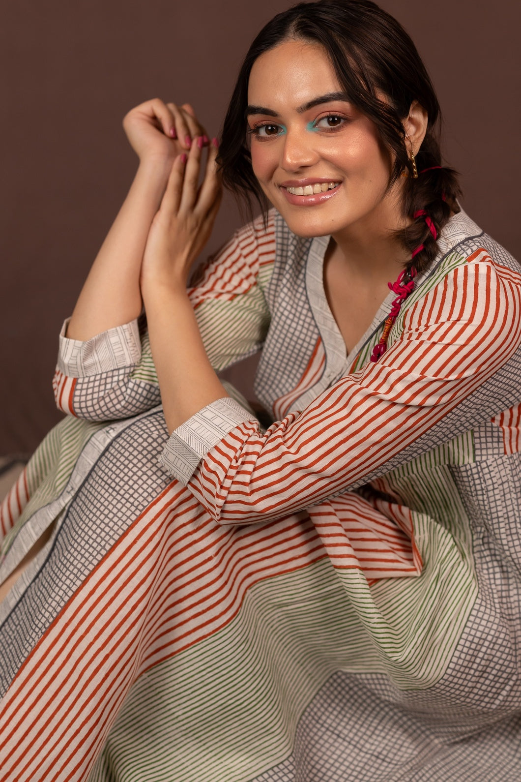 Lightweight Cotton Block Printed Dress with V-Neck and Soft Pleats – Kanak