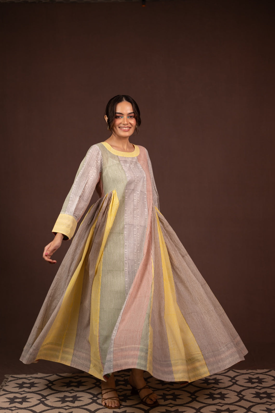 Cotton Block Printed Maxi Dress with Boat Neck and Pockets – Kanak