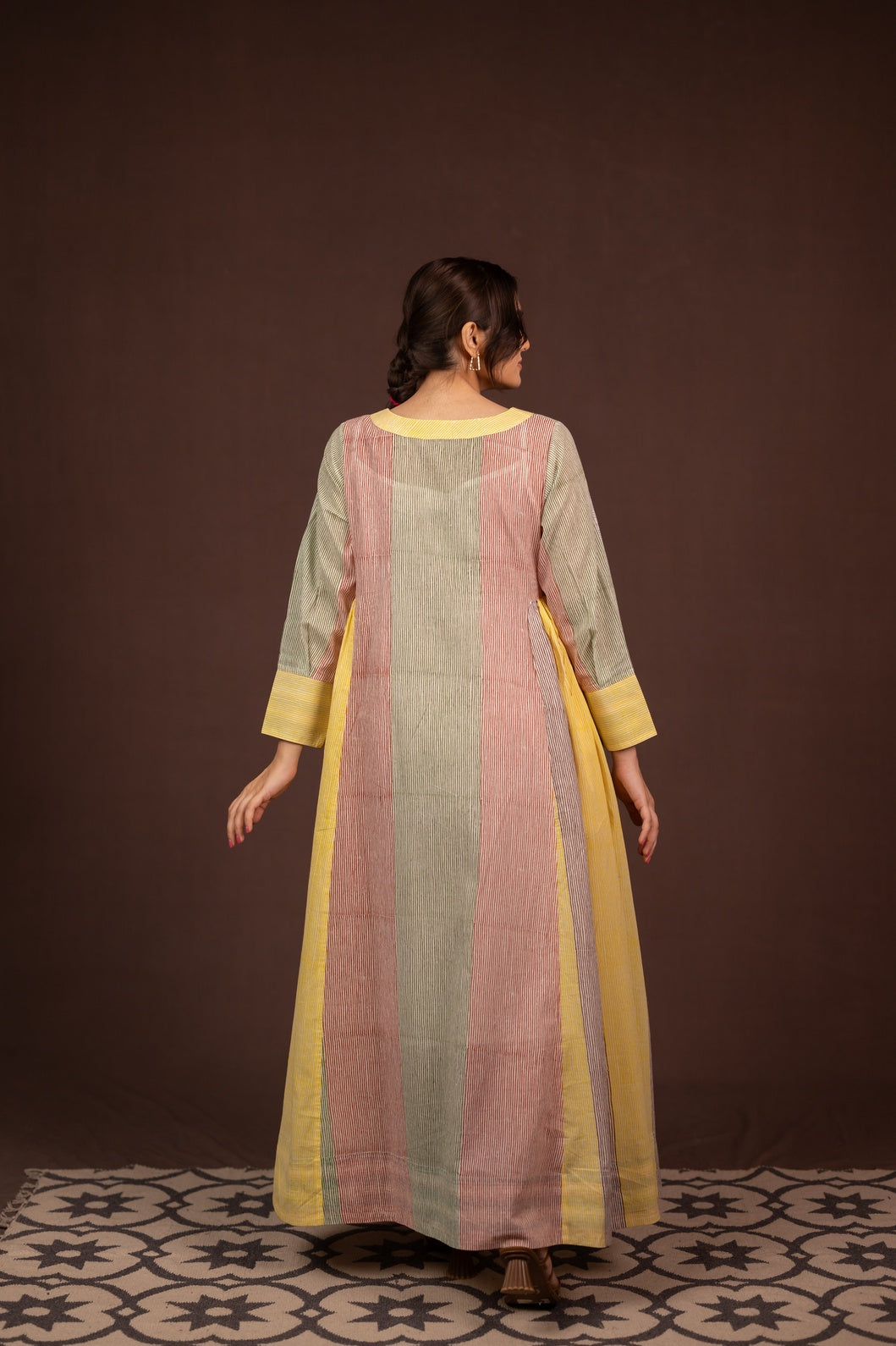 Cotton Block Printed Maxi Dress with Boat Neck and Pockets – Kanak