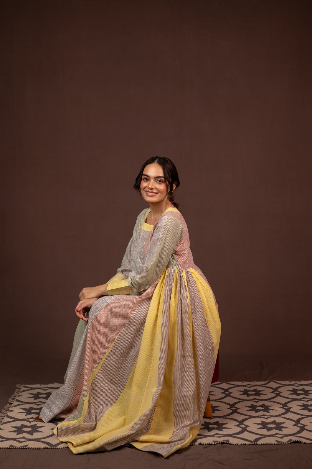 Cotton Block Printed Maxi Dress with Boat Neck and Pockets – Kanak