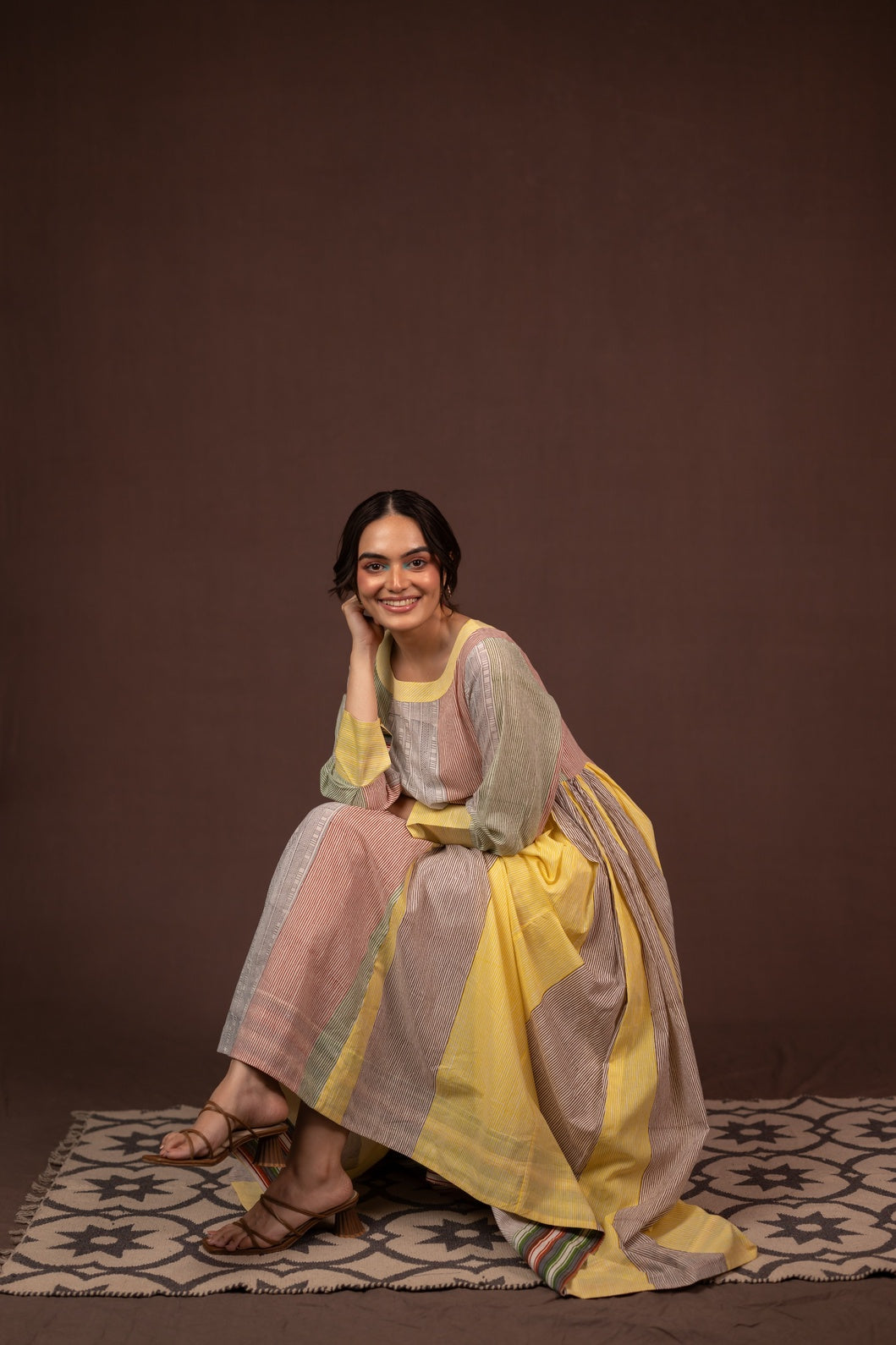 Cotton Block Printed Maxi Dress with Boat Neck and Pockets – Kanak