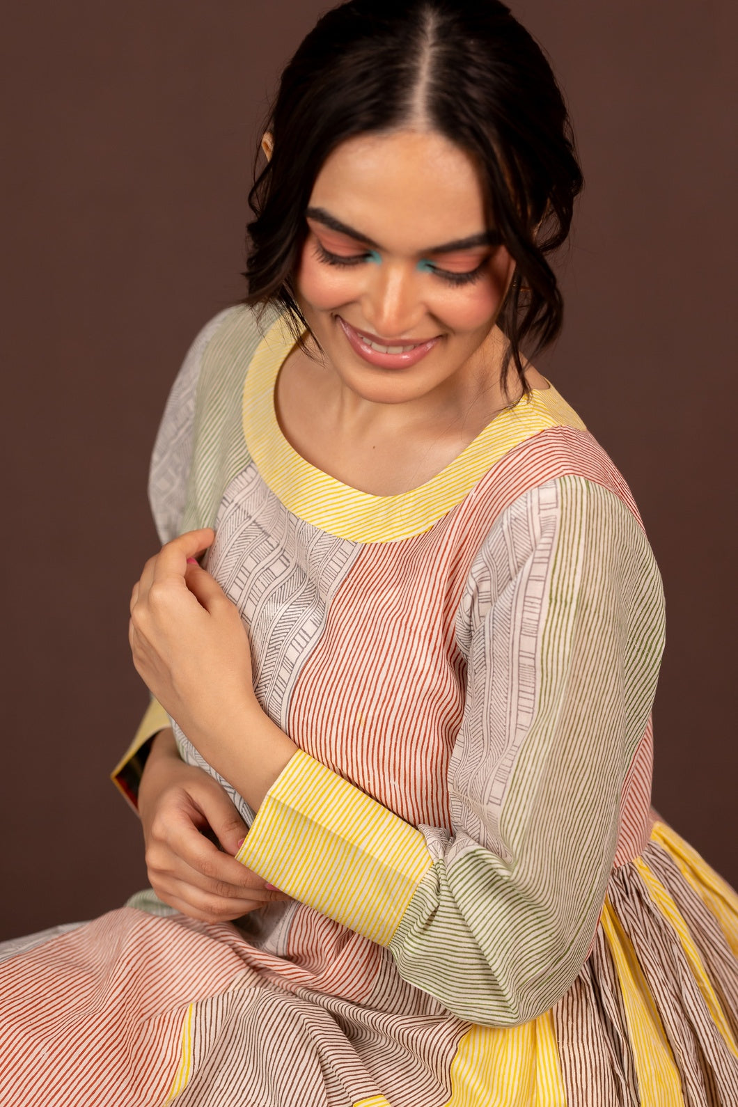 Cotton Block Printed Maxi Dress with Boat Neck and Pockets – Kanak