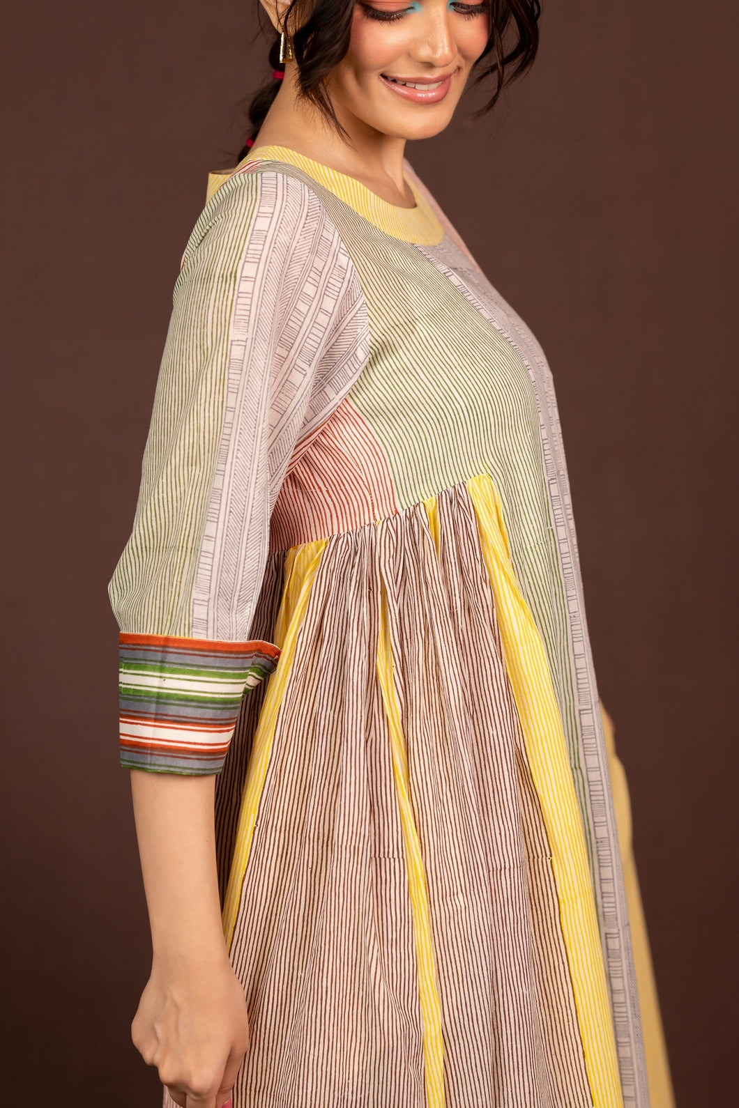 Cotton Block Printed Maxi Dress with Boat Neck and Pockets – Kanak