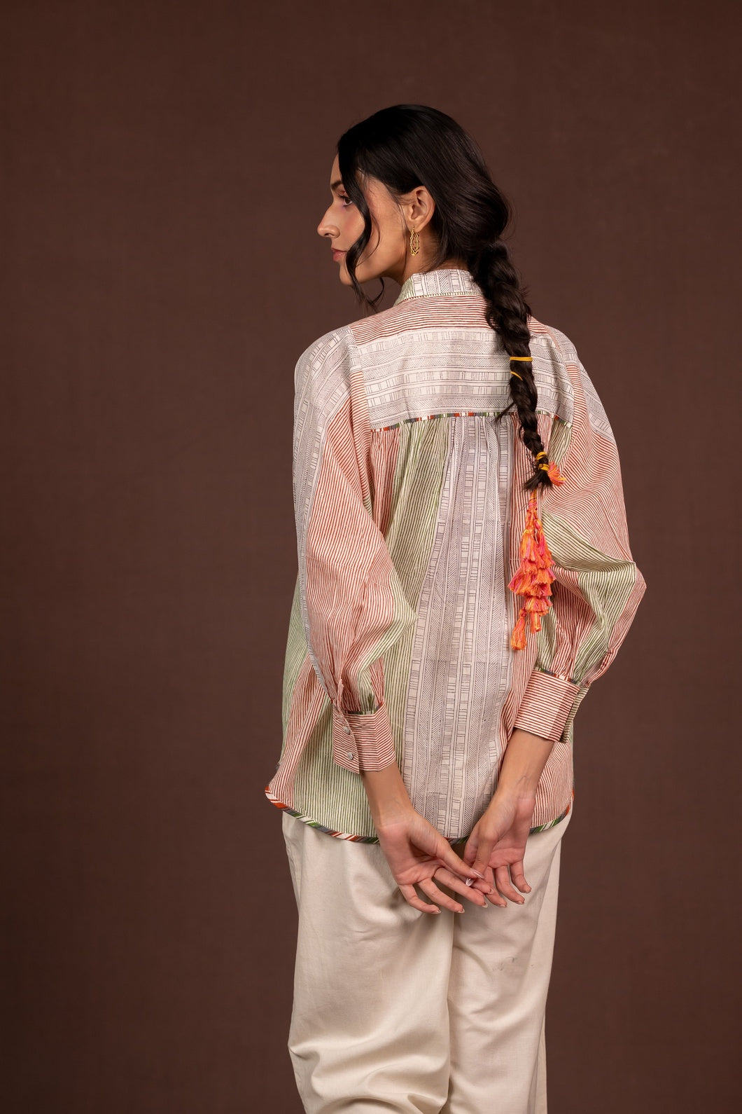 Lightweight Block Print Striped Loose Fit Shirt with Full Sleeves – Kanak