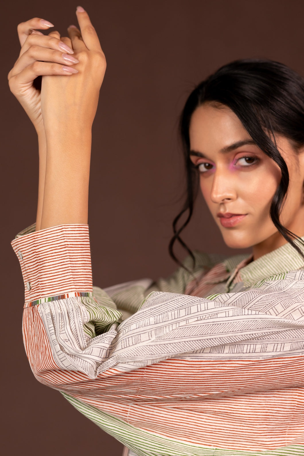Lightweight Block Print Striped Loose Fit Shirt with Full Sleeves – Kanak