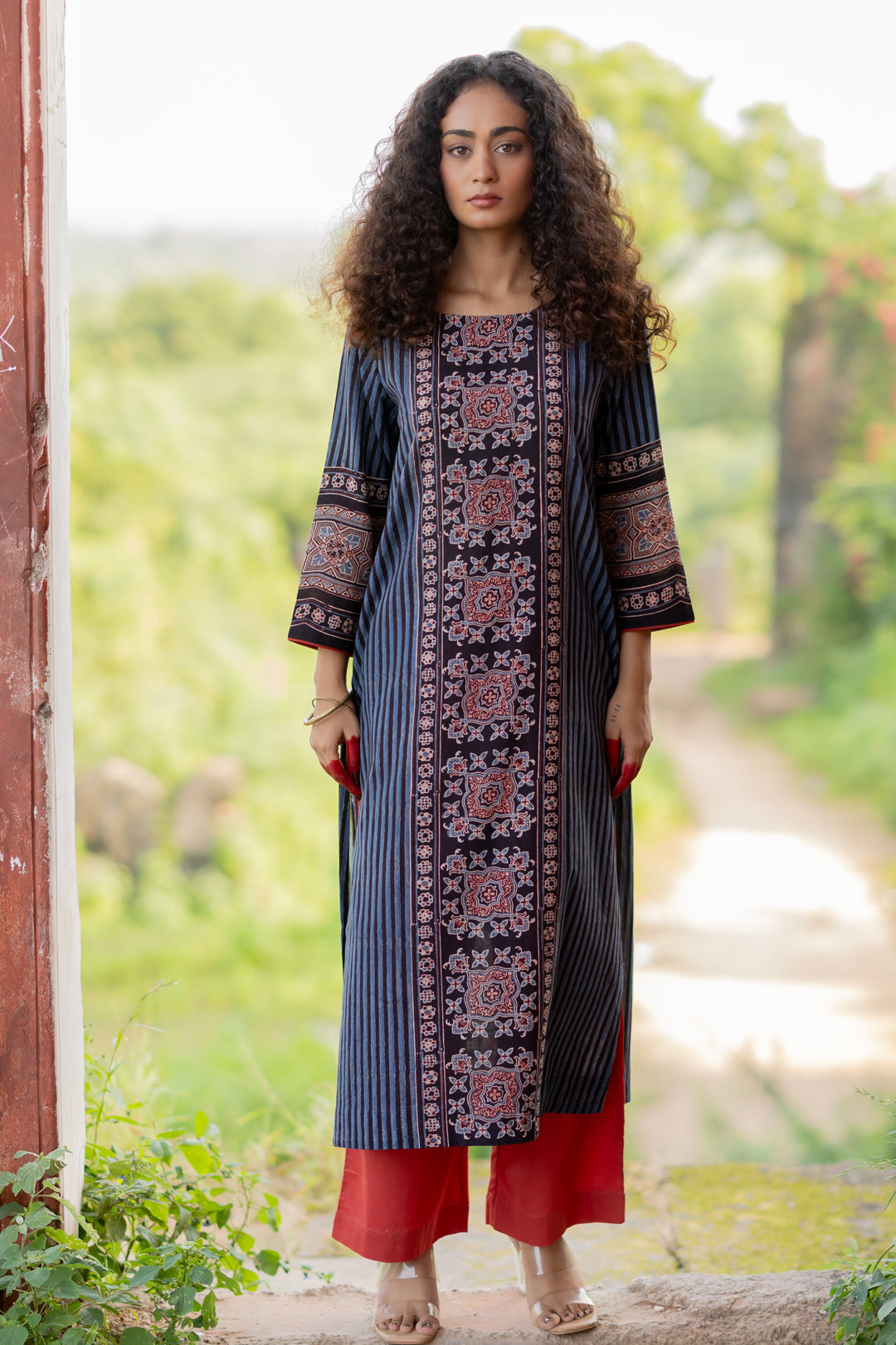 Black Ajrakh Print Mul Cotton Kurta - Mehrab