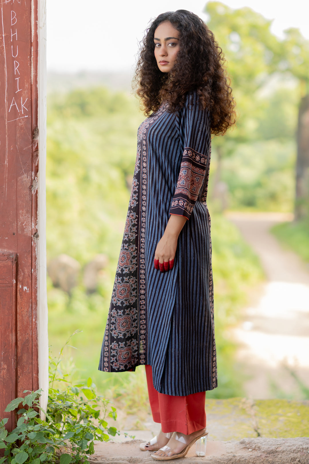 Black Ajrakh Print Mul Cotton Kurta - Mehrab