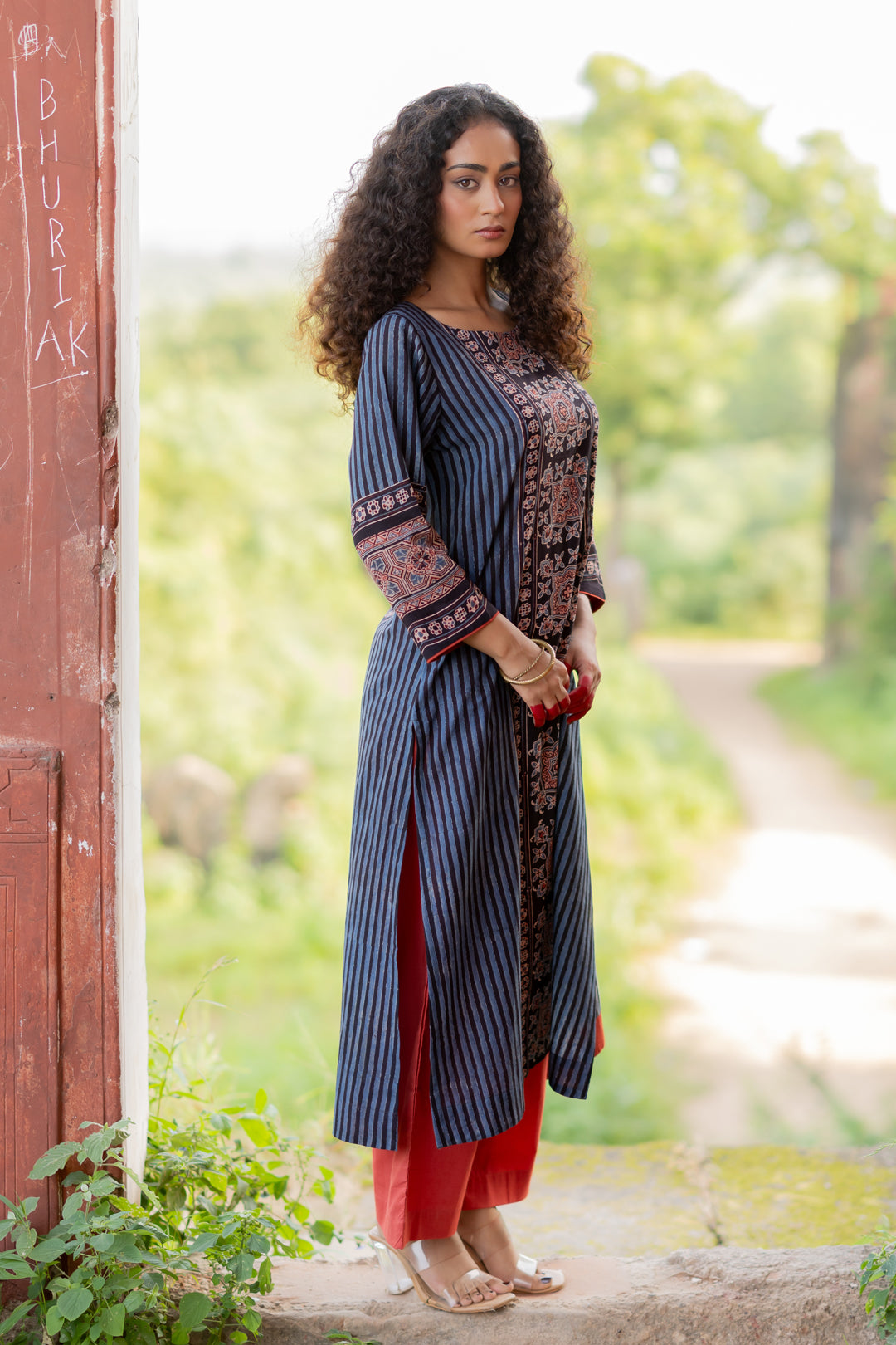 Black Ajrakh Print Mul Cotton Kurta - Mehrab