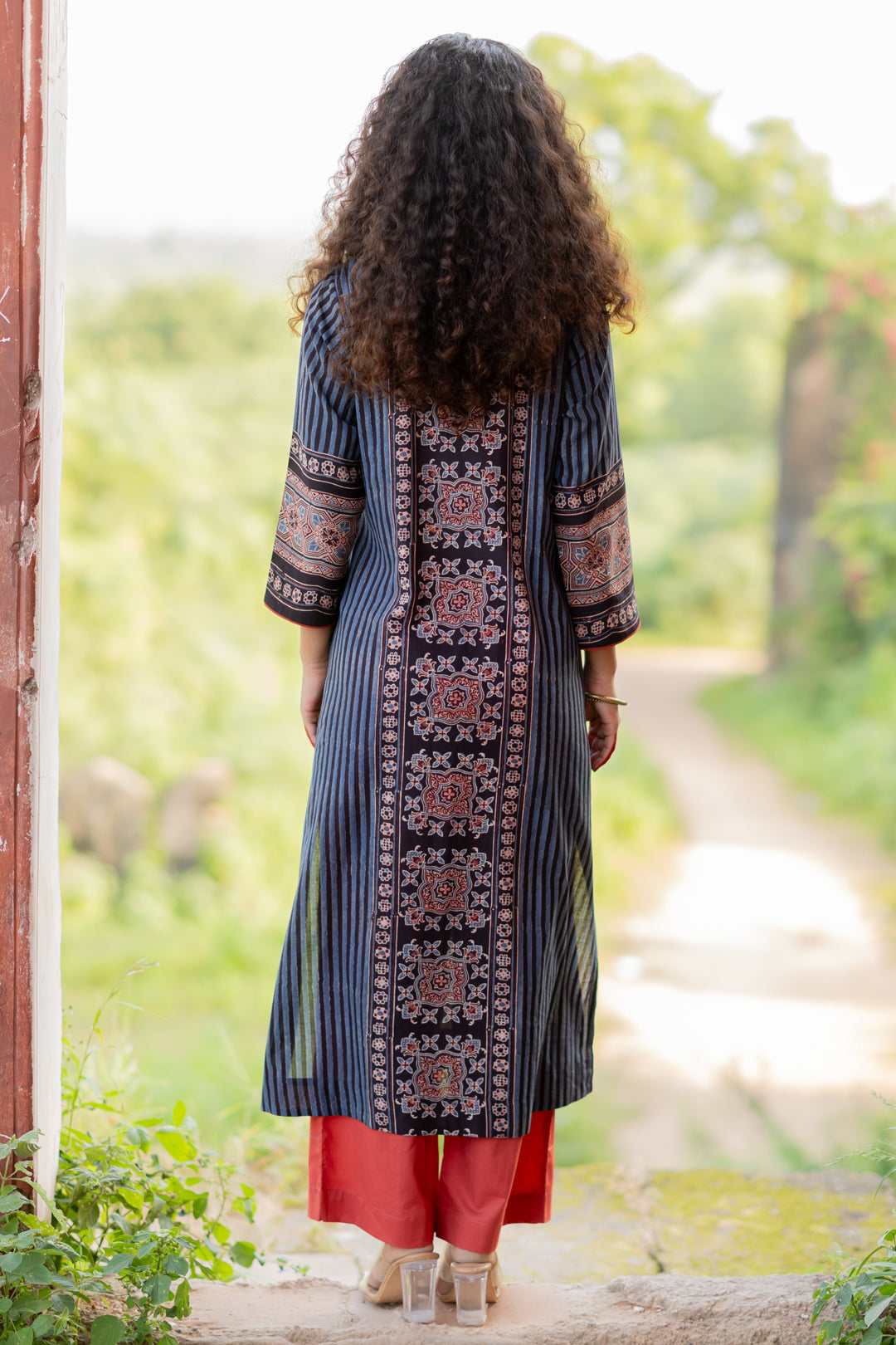 Black Ajrakh Print Mul Cotton Kurta - Mehrab