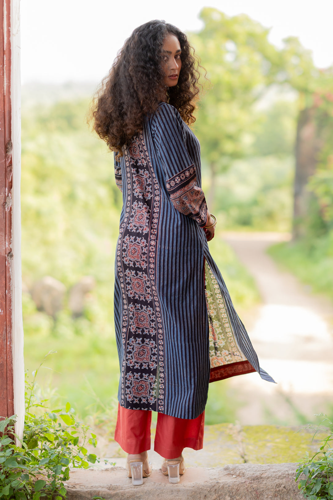 Black Ajrakh Print Mul Cotton Kurta - Mehrab
