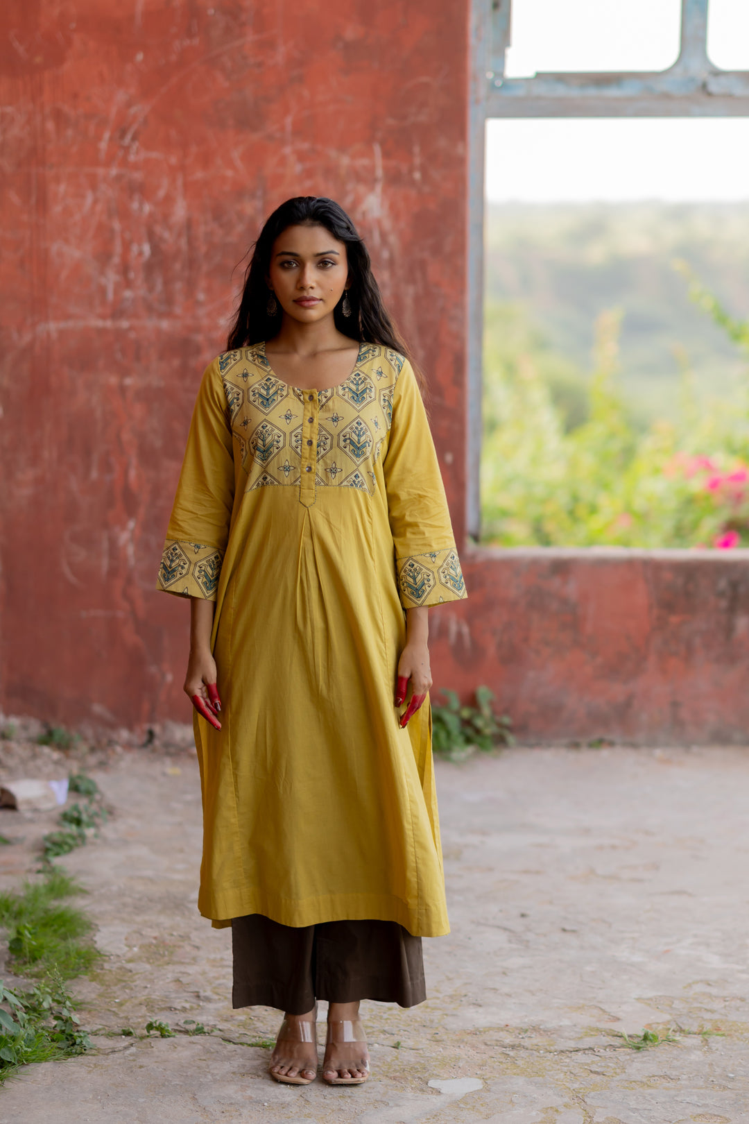 Ajrakh Green Block Print Cotton Kurta - Mehrab