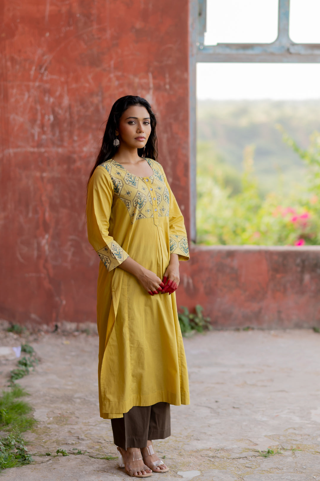 Ajrakh Green Block Print Cotton Kurta - Mehrab