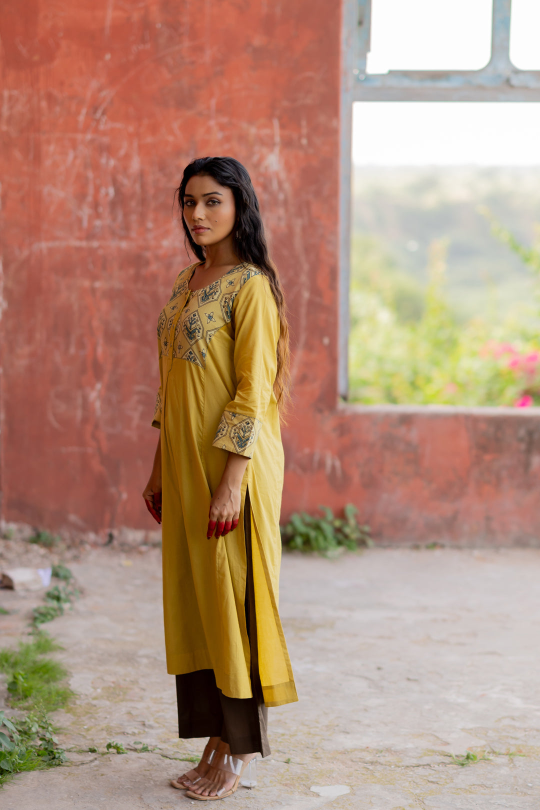 Ajrakh Green Mul Cotton Kurta - Mehrab