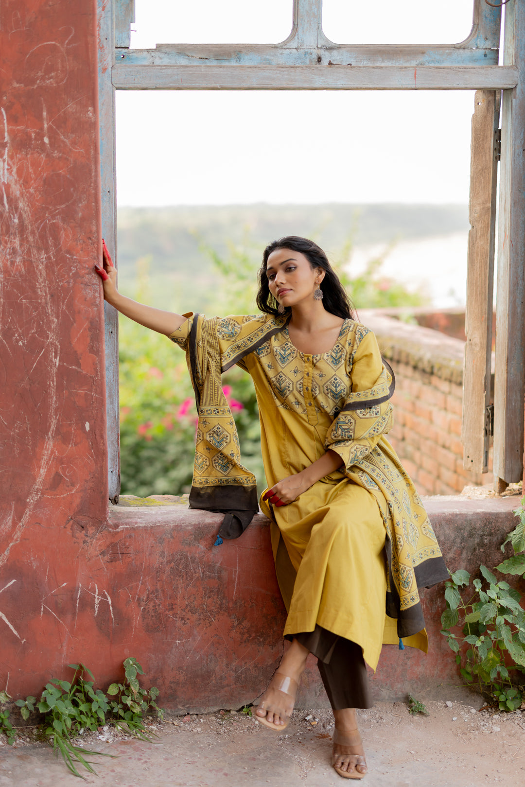 Ajrakh Green Mul Cotton Kurta - Mehrab