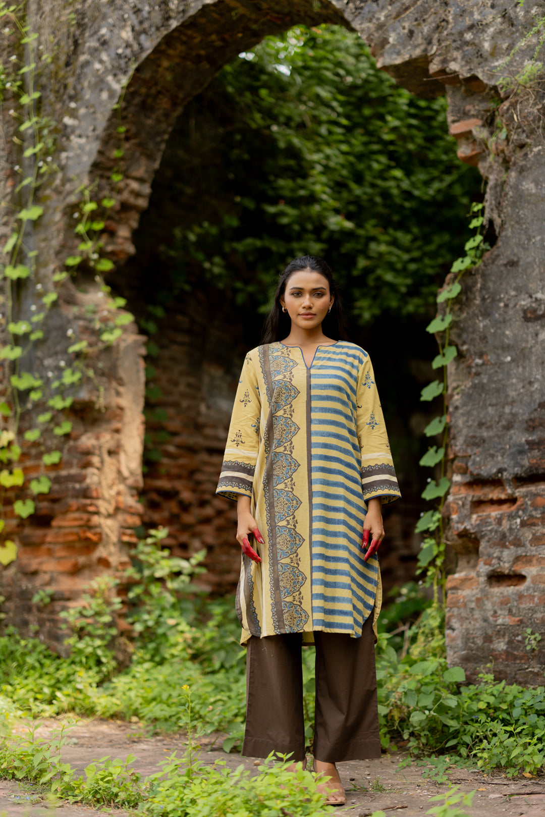 Ajrakh Green Mul Cotton Kurta - Mehrab