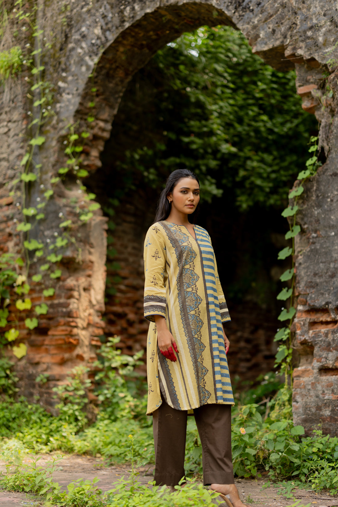 Ajrakh Green Mul Cotton Kurta - Mehrab