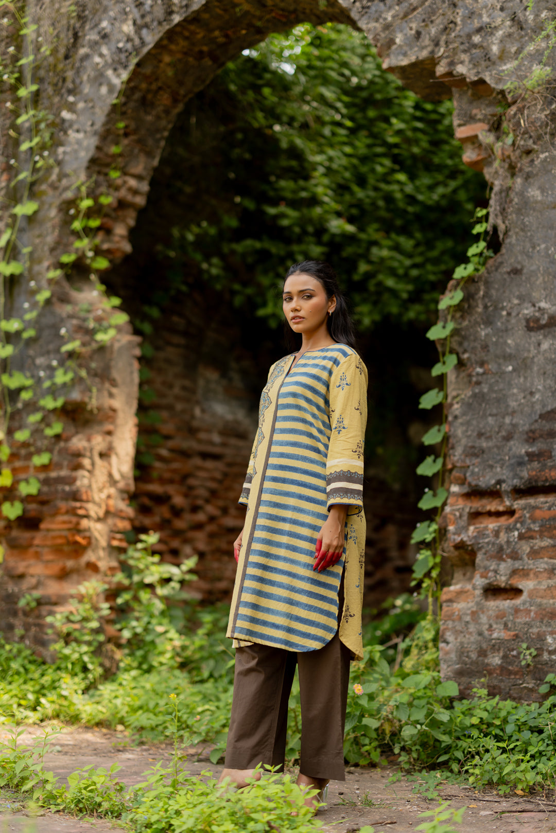 Ajrakh Green Mul Cotton Kurta - Mehrab