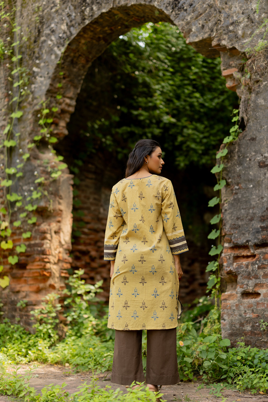 Ajrakh Green Mul Cotton Kurta - Mehrab