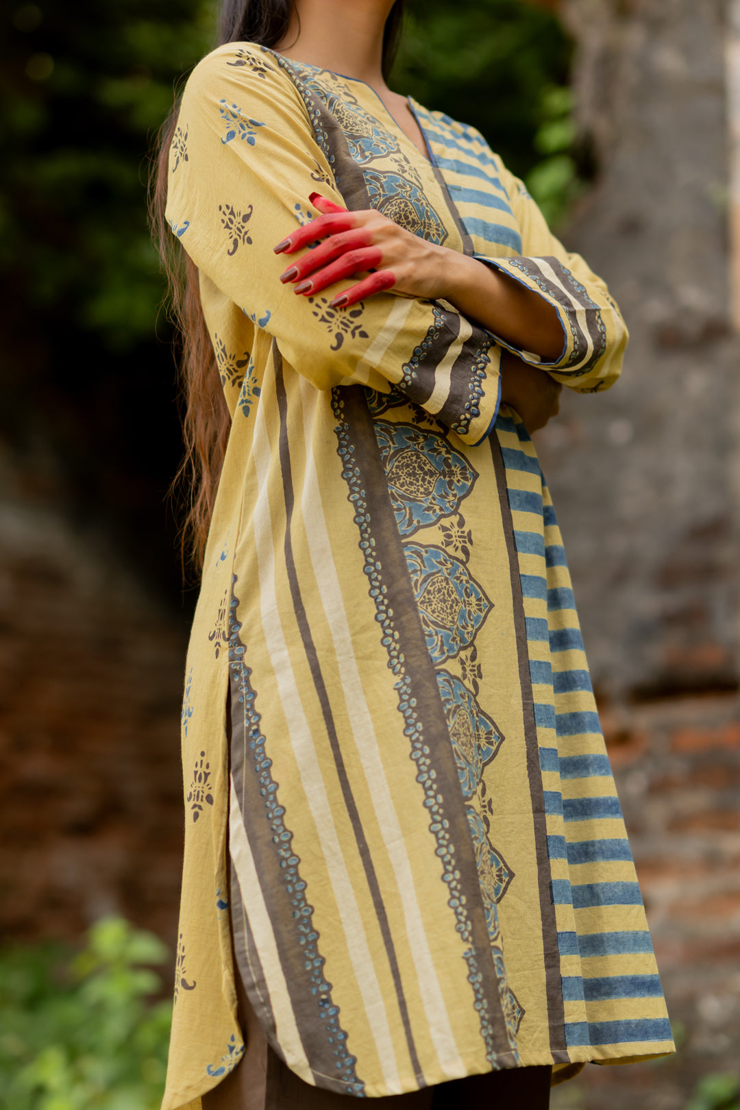 Ajrakh Green Mul Cotton Kurta - Mehrab