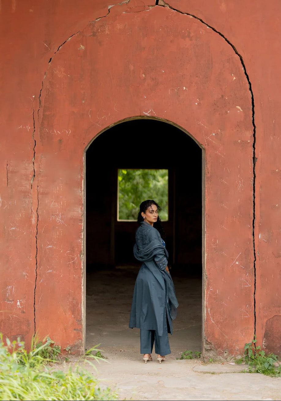 Ajrakh Blue Block Print Cotton Kurta - Mehrab