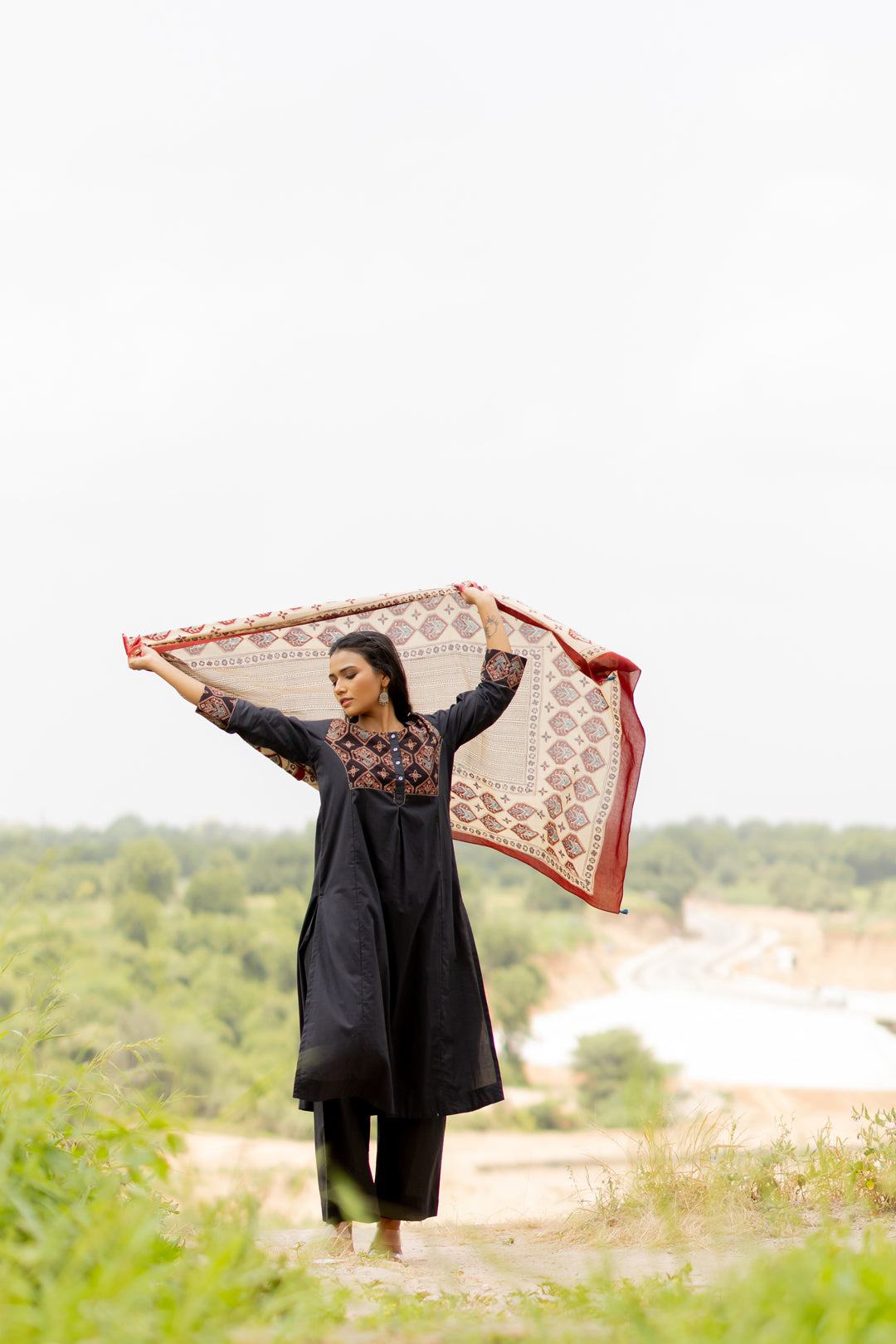 Ajrakh Hand Block Printed Mul Cotton Dupatta - Mehrab