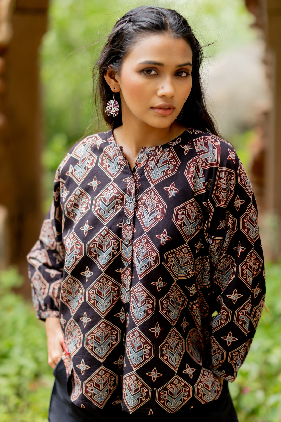 Women's Black Mul Cotton Top - Mehrab