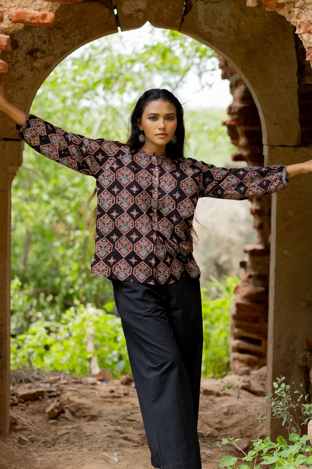 Women's Black Mul Cotton Top - Mehrab