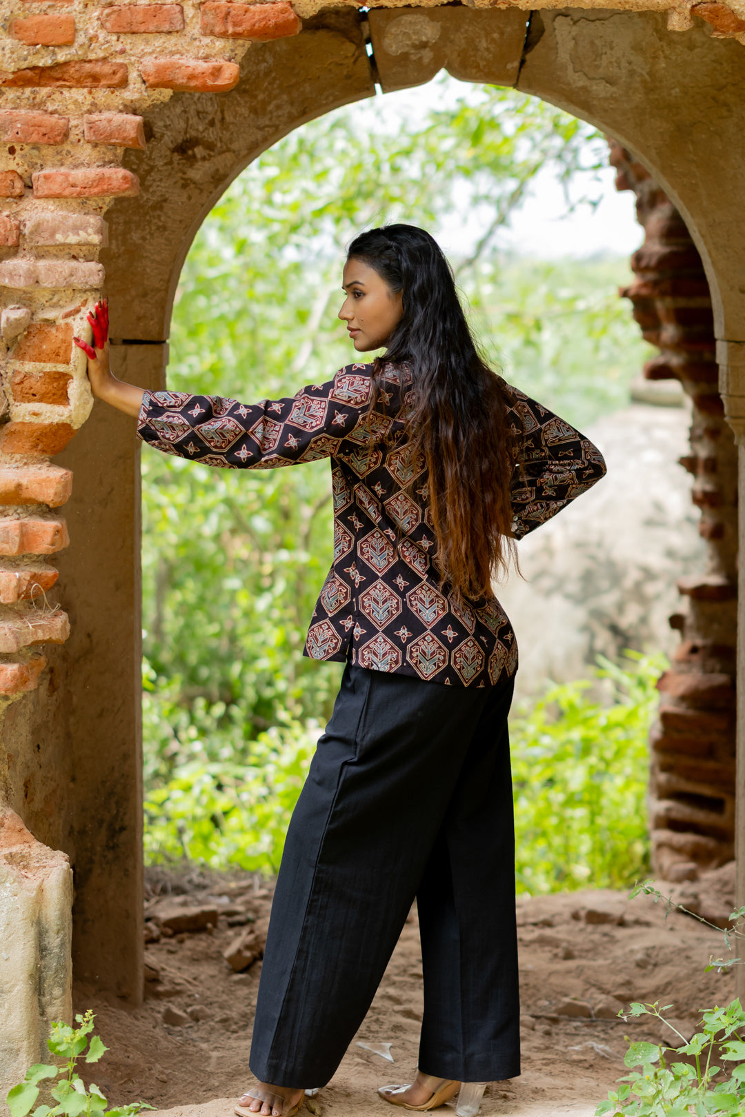 Women's Black Mul Cotton Top - Mehrab