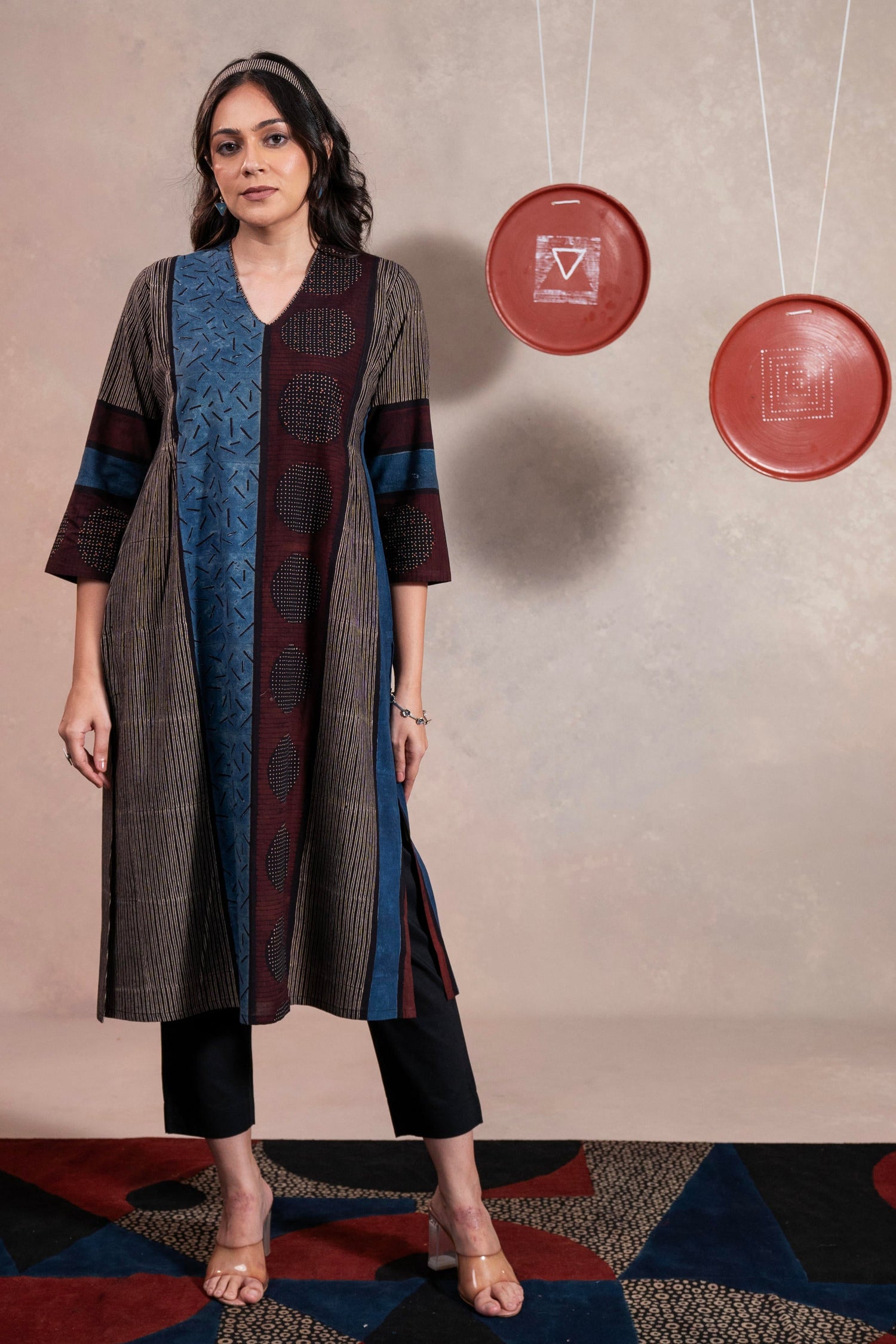 Aakaar Dark Maroon Ajarakh Cotton Kurta | Ray-ethnic