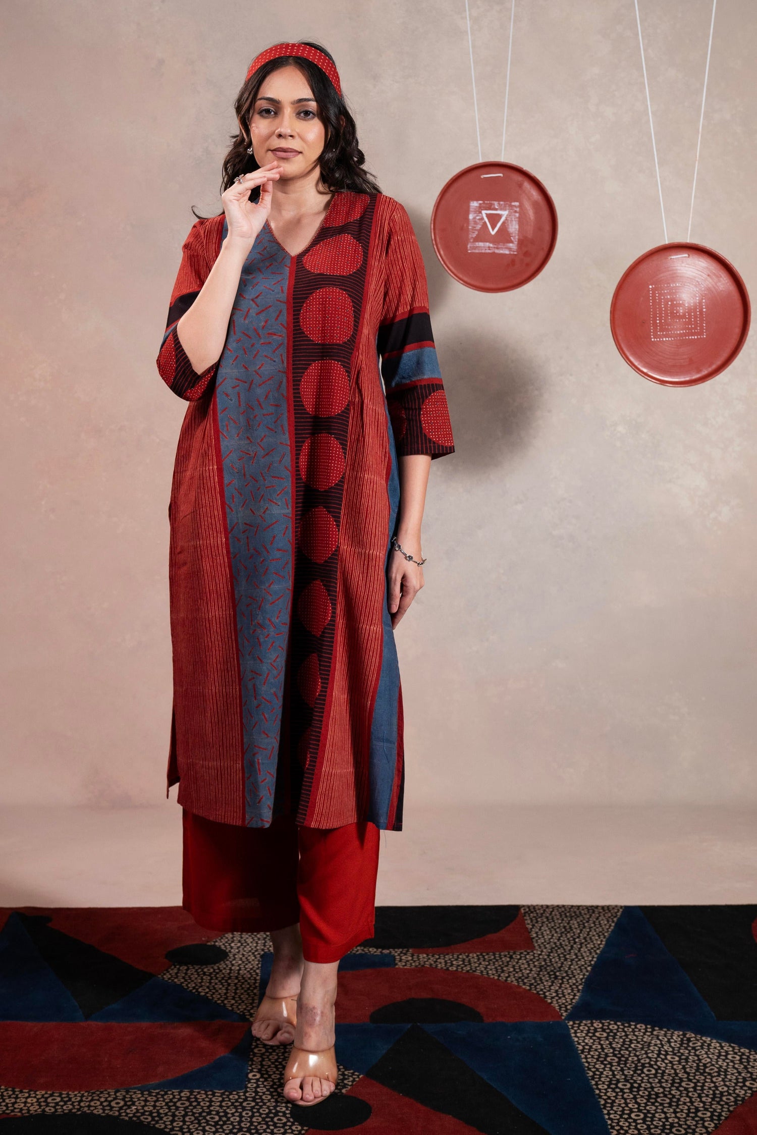Aakaar Maroon Ajarakh Cotton Kurta | Ray-ethnic