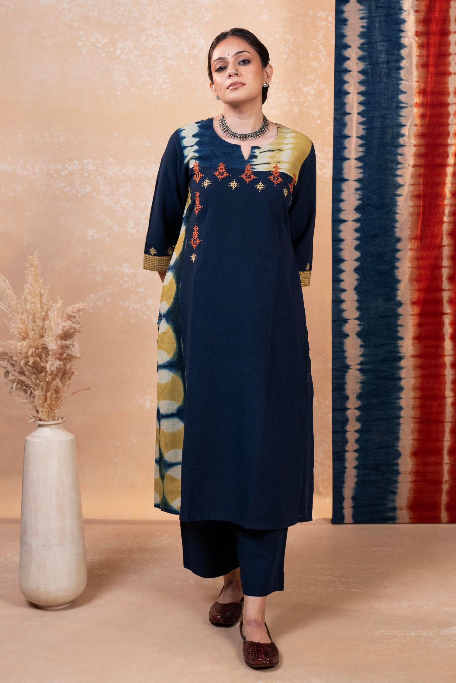 Aakaar Navy Blue Clamp Cotton Set Of 2 | Ray-ethnic