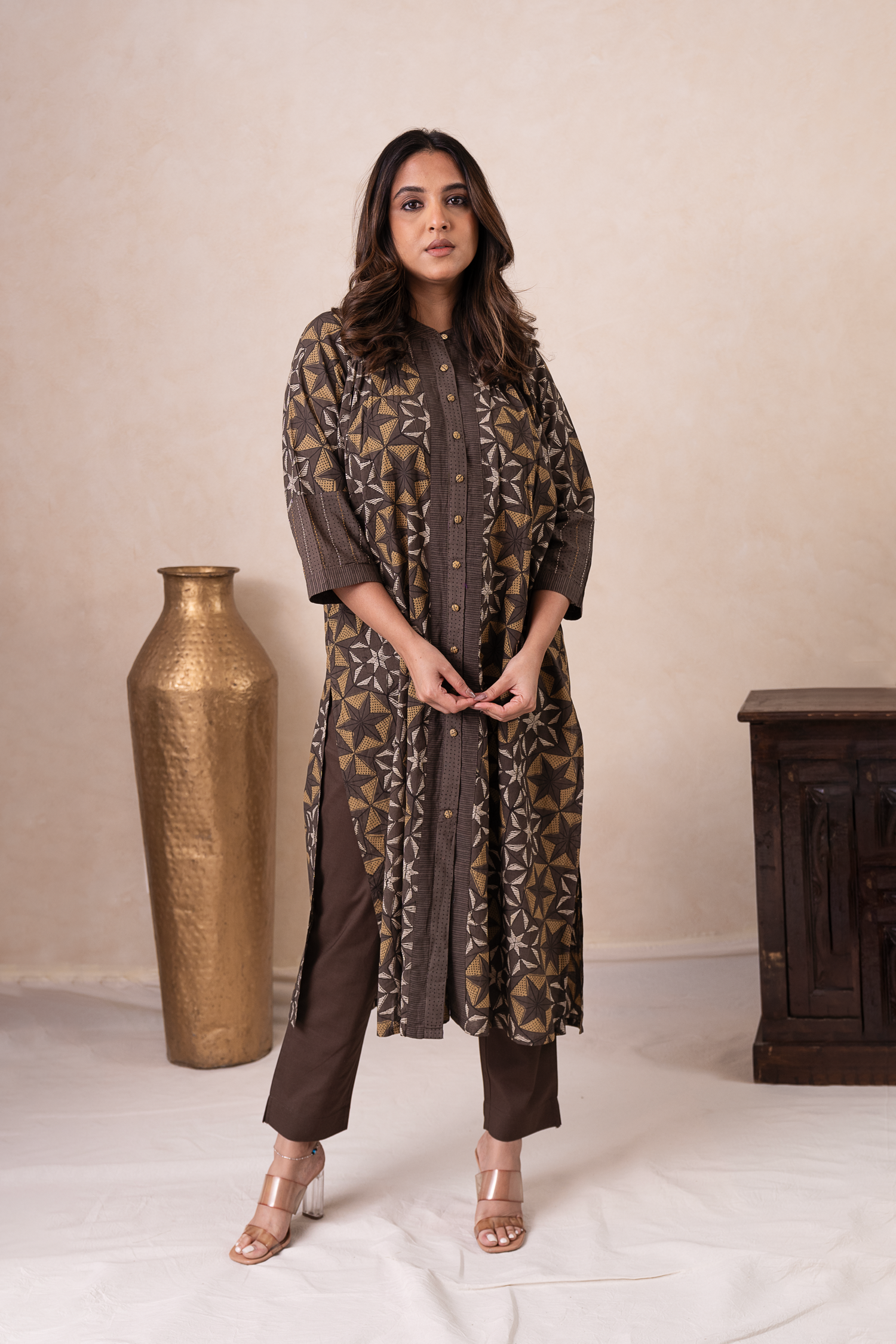 Aakruti Brown Ajarakh Cotton Kurta | Ray-ethnic