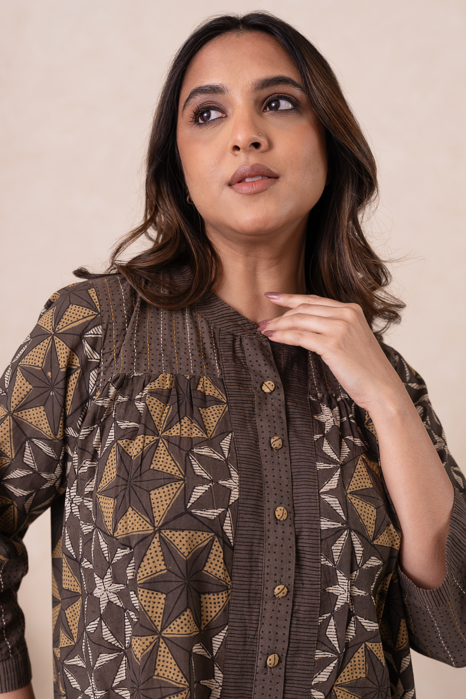 Aakruti Brown Ajarakh Cotton Kurta | Ray-ethnic