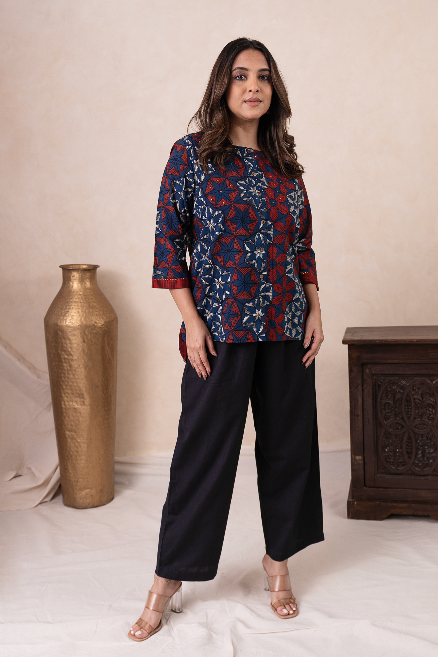 Aakruti Navy Blue Ajarakh Cotton Top | Ray-ethnic