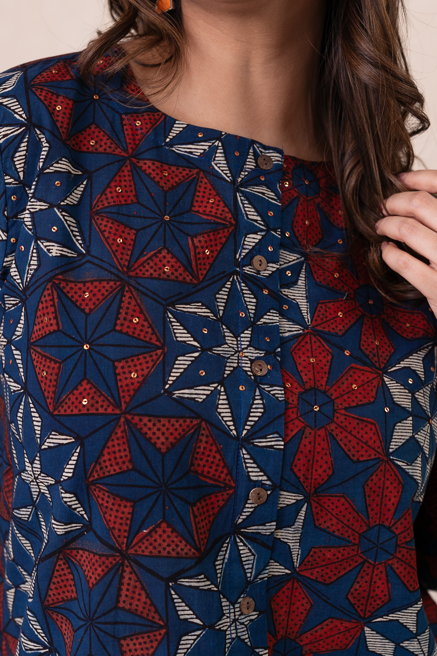 Aakruti Navy Blue Ajarakh Cotton Top | Ray-ethnic
