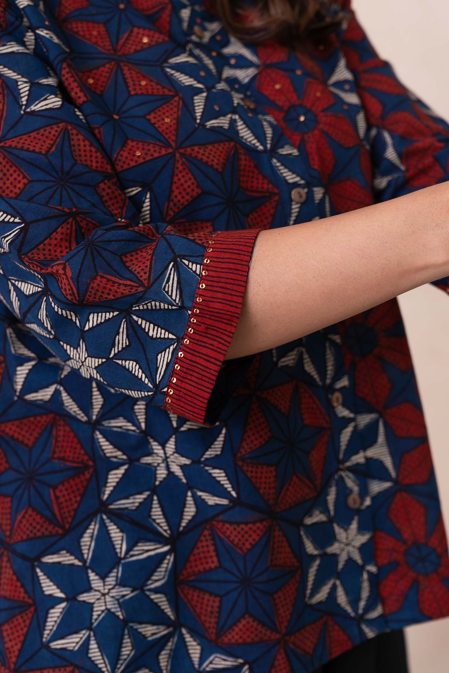 Aakruti Navy Blue Ajarakh Cotton Top | Ray-ethnic