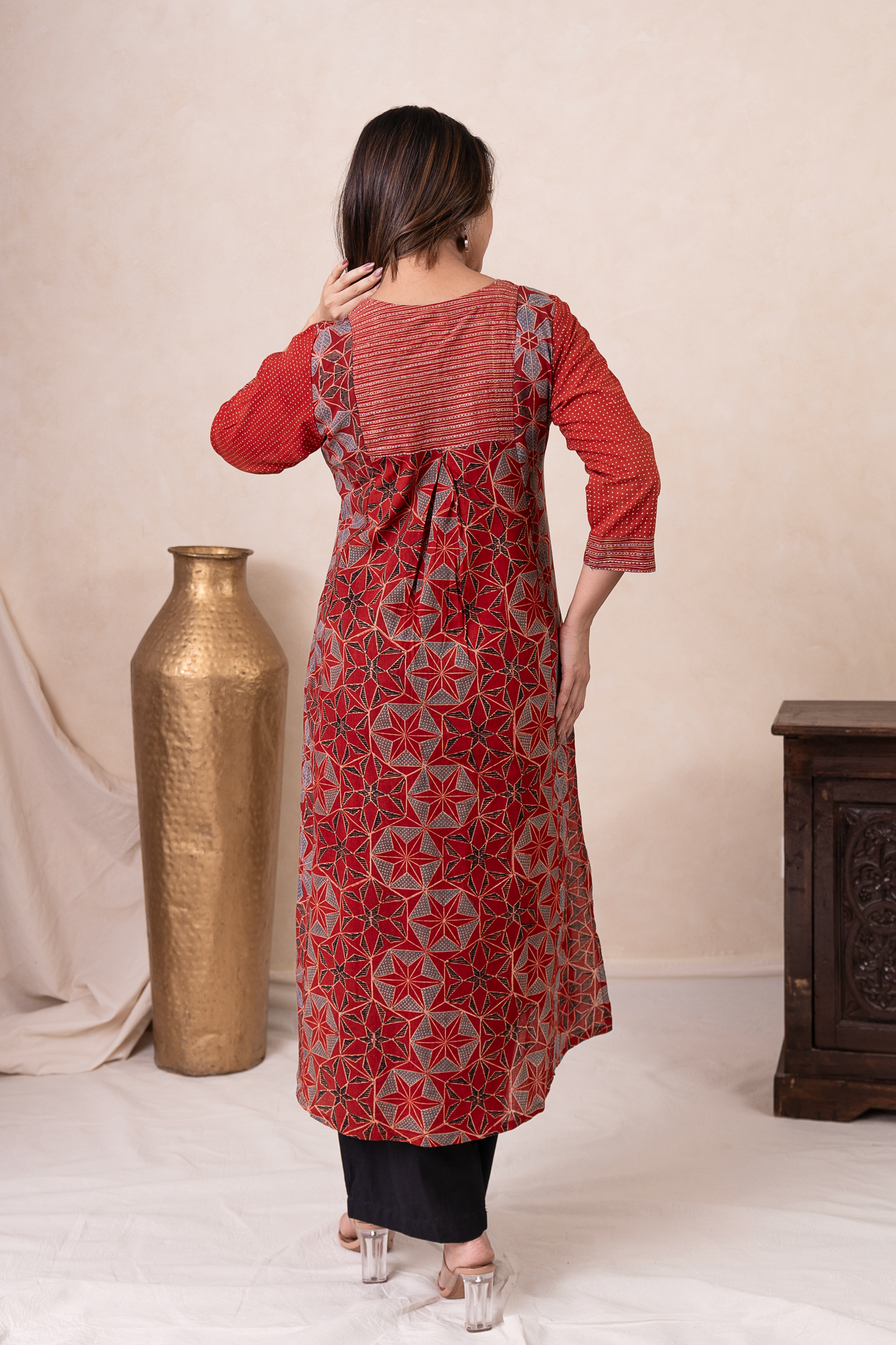 Aakruti Rust Ajarakh Cotton Kurta | Ray-ethnic