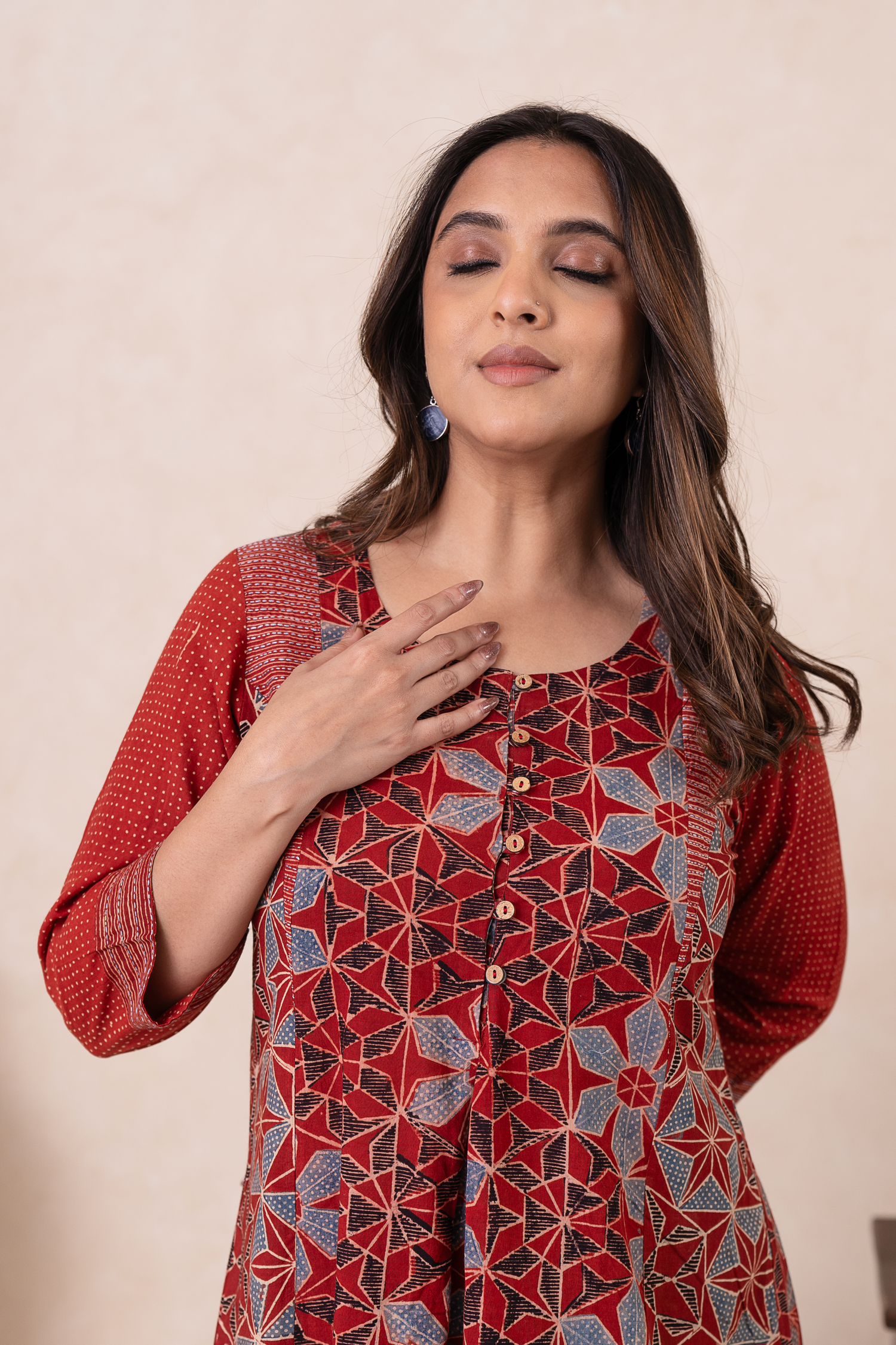 Aakruti Rust Ajarakh Cotton Kurta | Ray-ethnic