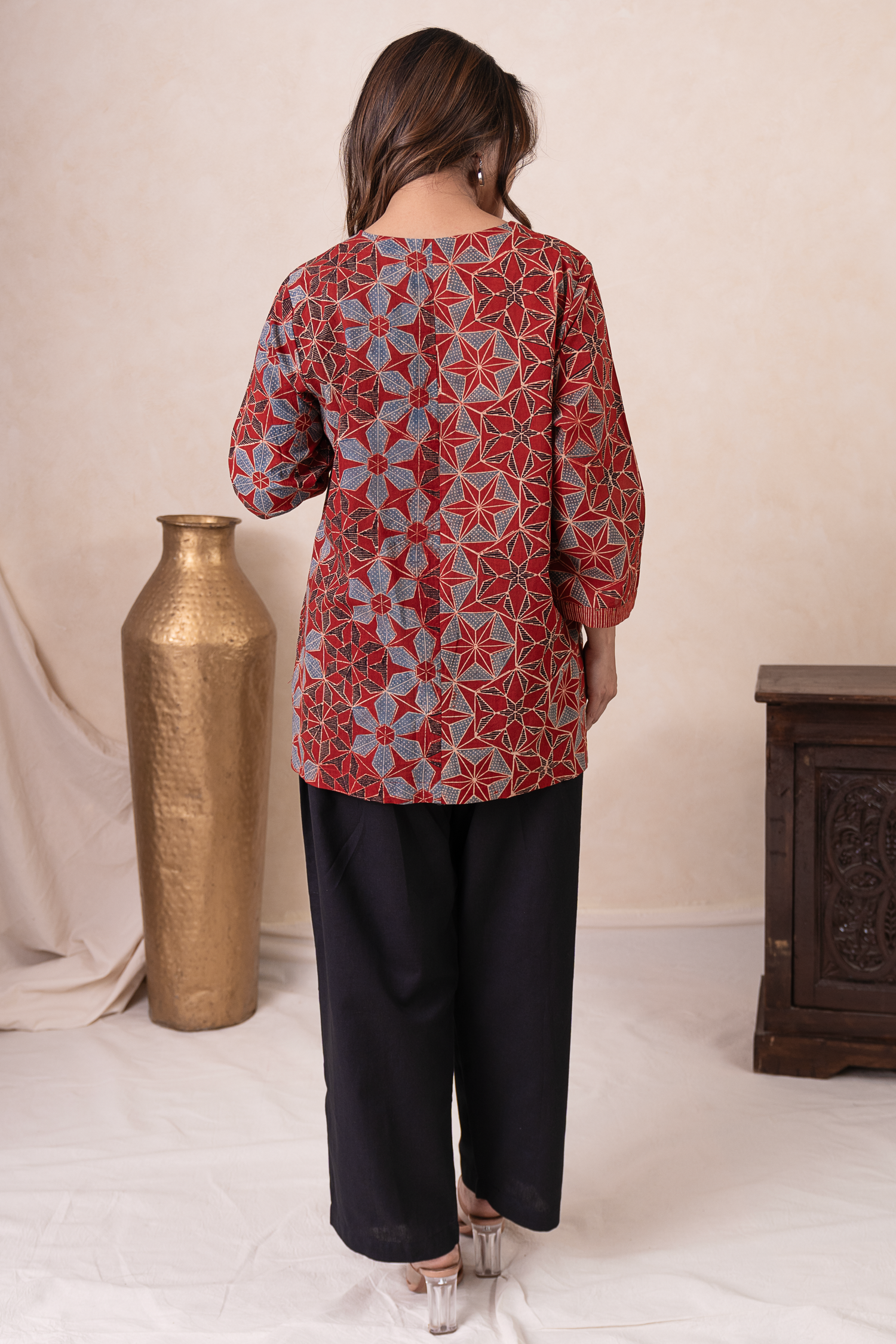 Aakruti Rust Ajarakh Cotton Top | Ray-ethnic