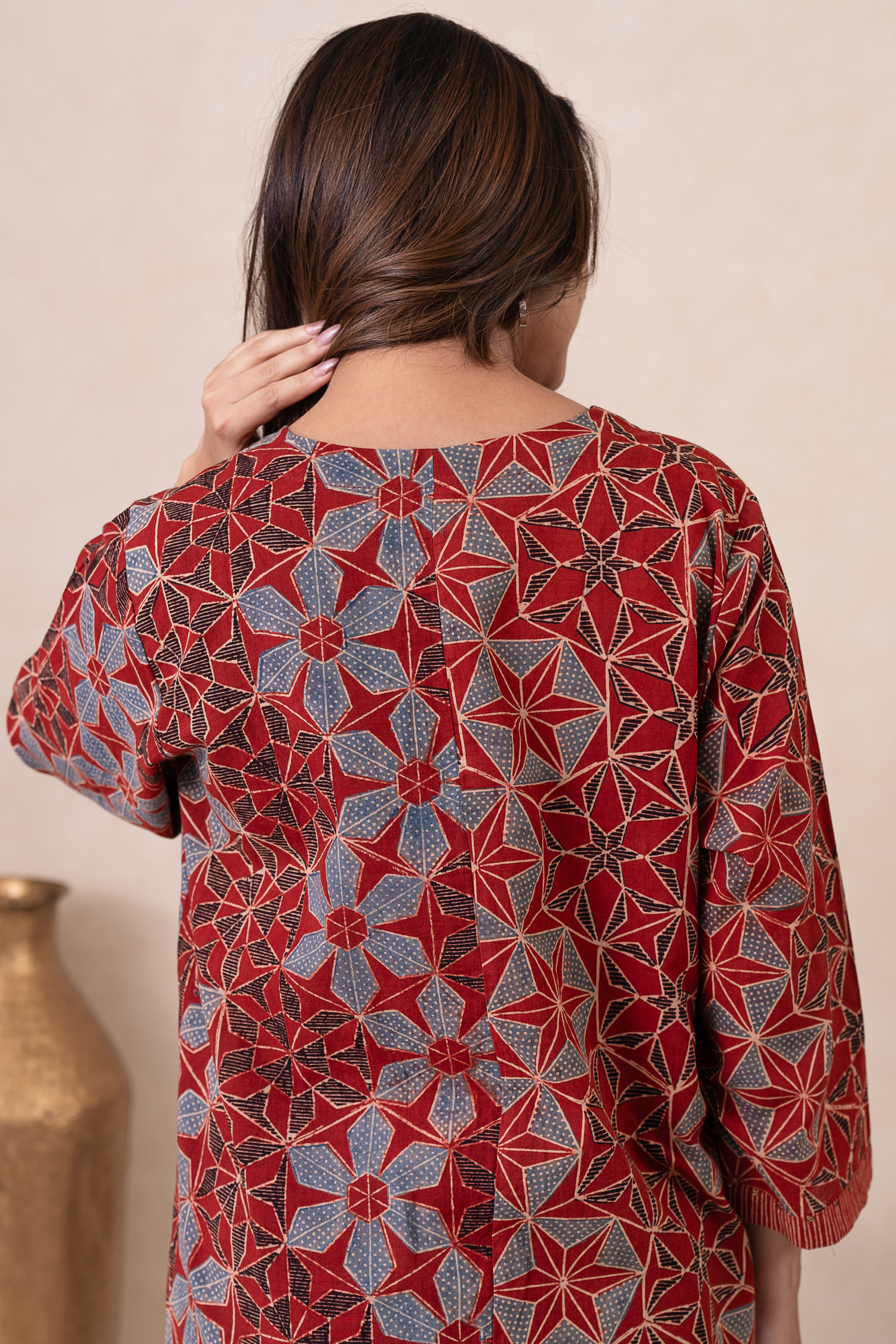 Aakruti Rust Ajarakh Cotton Top | Ray-ethnic