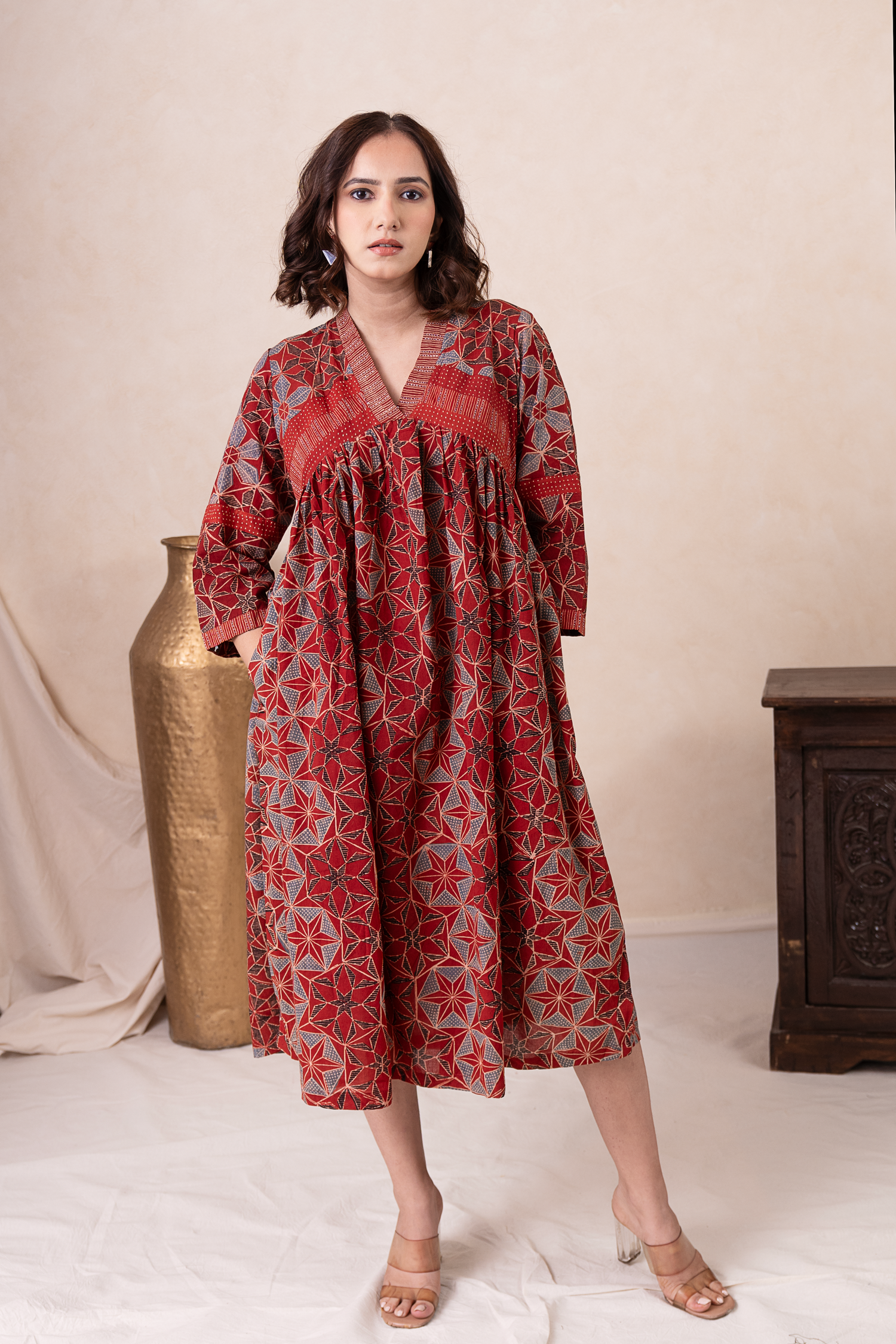 Aakruti Rust Ajarakh Cotton Dress | Ray-ethnic