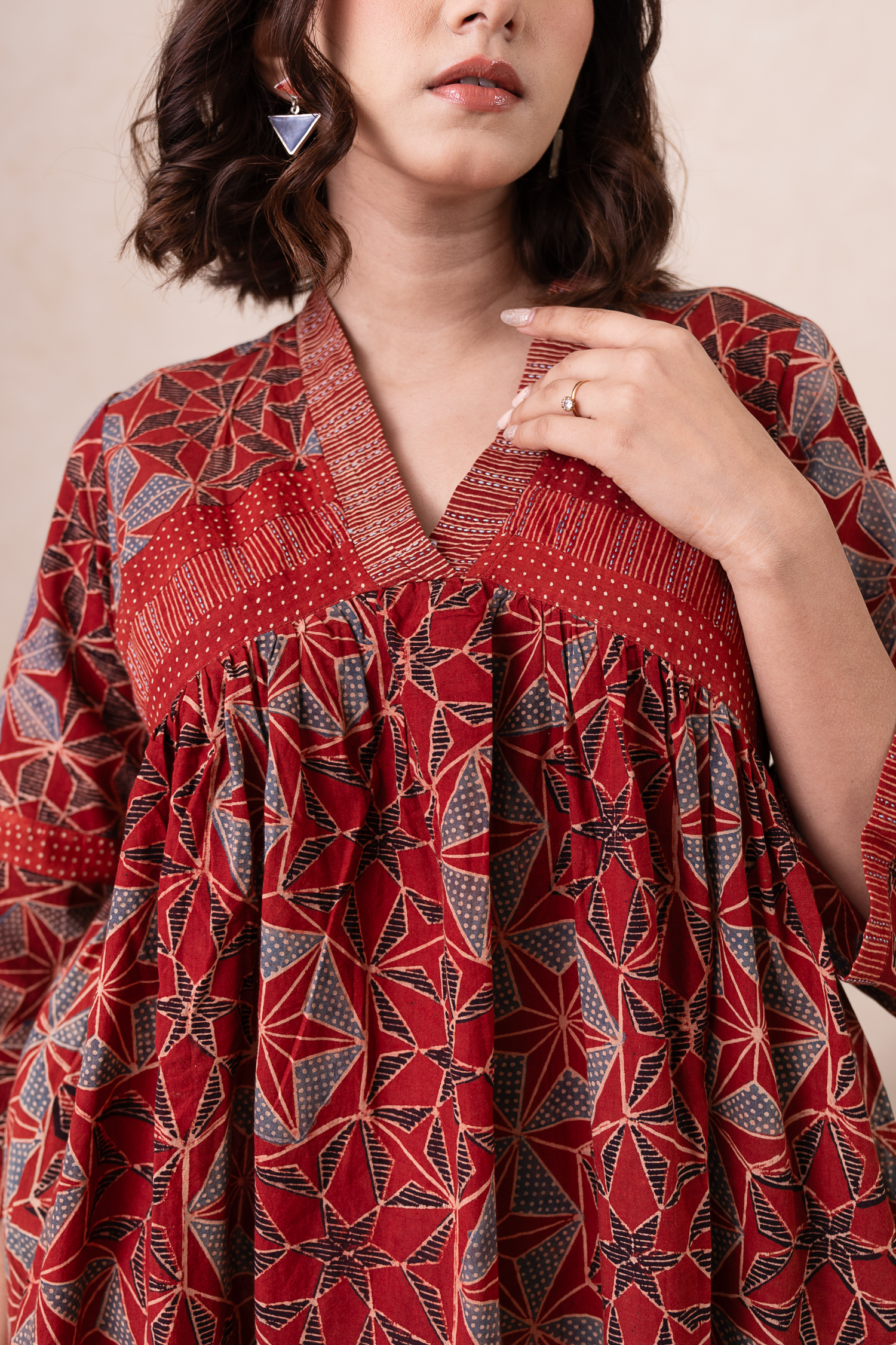 Aakruti Rust Ajarakh Cotton Dress | Ray-ethnic
