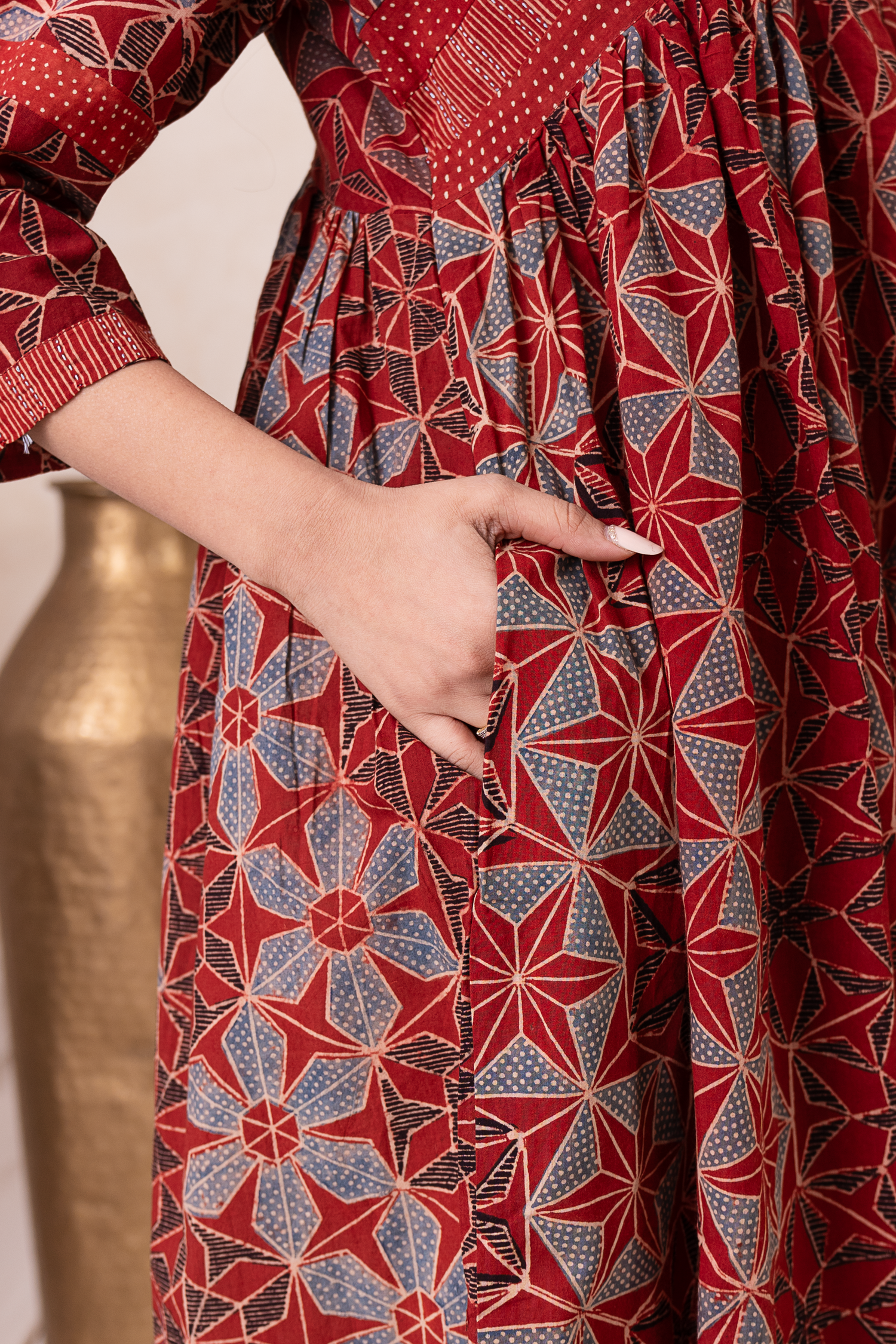 Aakruti Rust Ajarakh Cotton Dress | Ray-ethnic