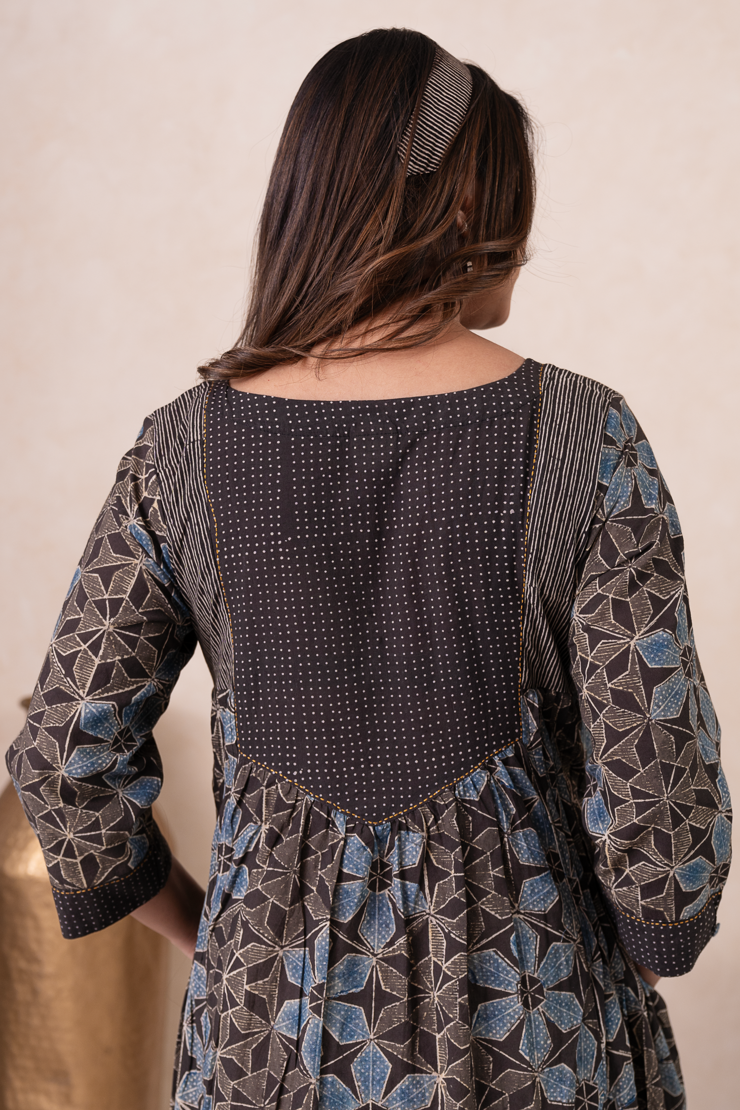 Aakruti Black Ajarakh Cotton Dress | Ray-ethnic