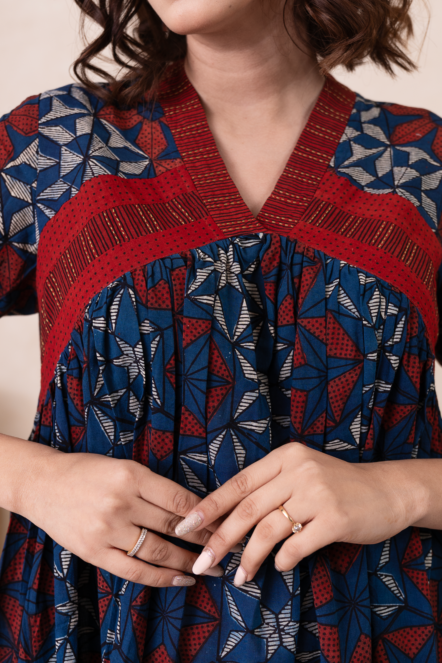 Aakruti Navy Blue Ajarakh Cotton Dress | Ray-ethnic