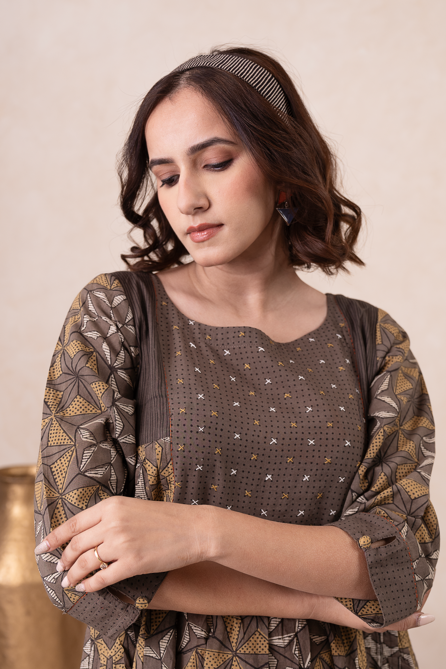 Aakruti Brown Ajarakh Cotton Dress | Ray-ethnic