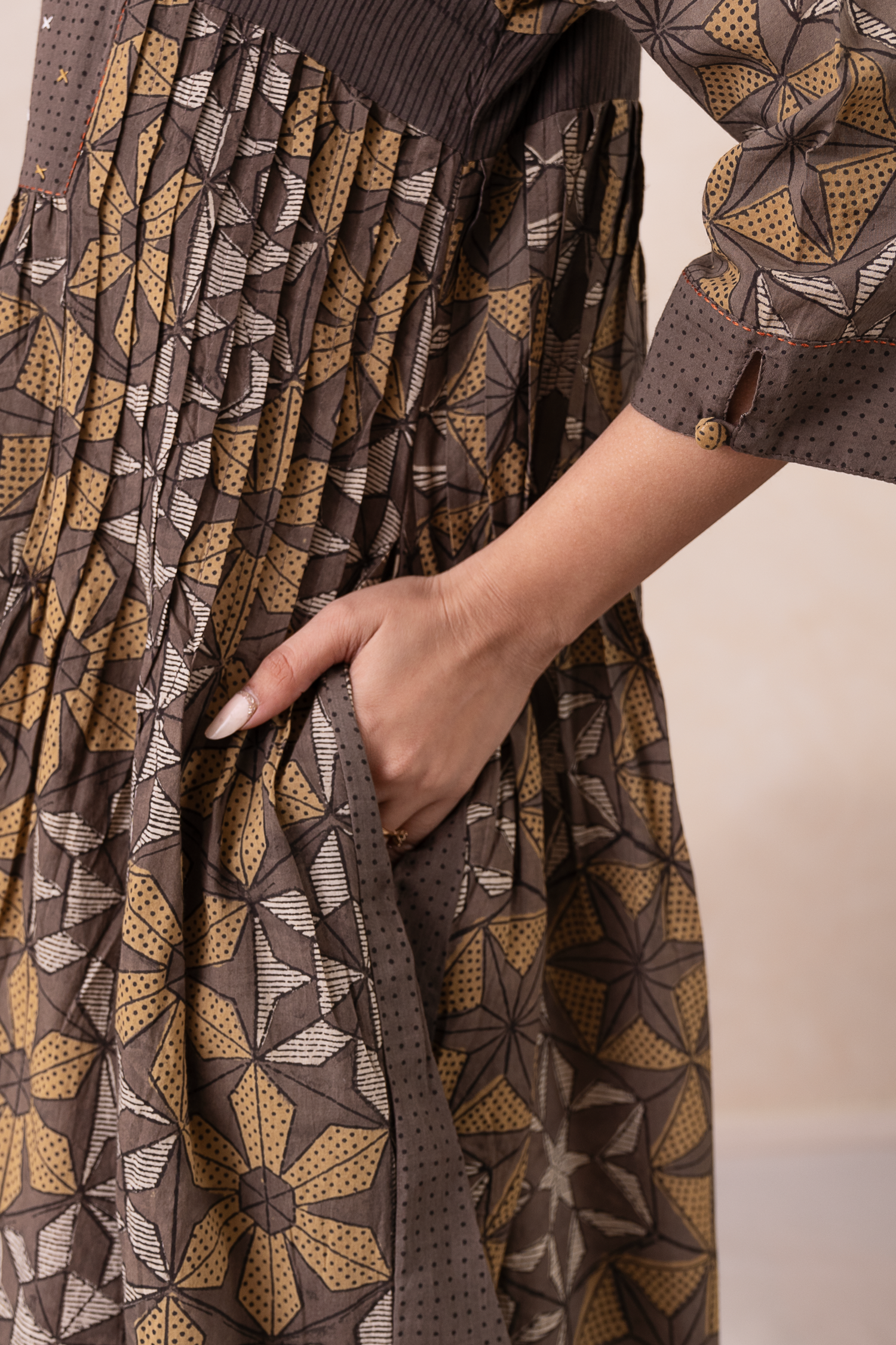 Aakruti Brown Ajarakh Cotton Dress | Ray-ethnic